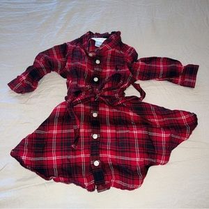 Ralph Lauren Red L/S Plaid Ruffle Dress Sz 6m With Belt Made In India